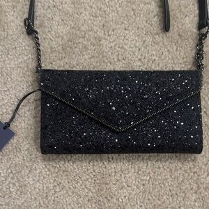 Rebecca Minkoff Black Glitter Cleo Wallet on a Chain crossbody